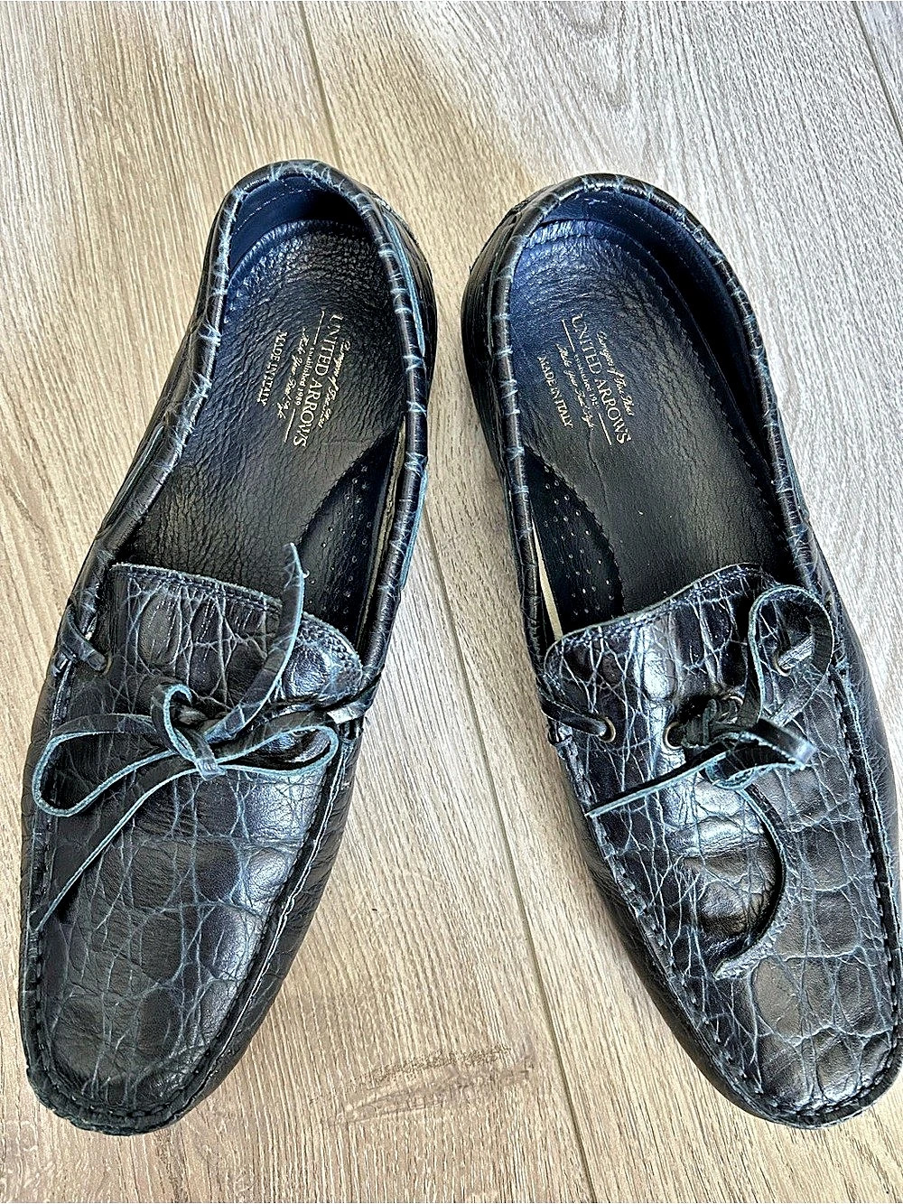 United Arrows Crocodile-Embossed Loafers Blue